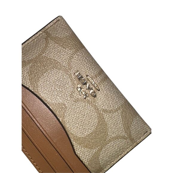 Coach Signature Leather Brown & tan Slim Id Card Case In Signature Canvas ID Car - Picture 2 of 4